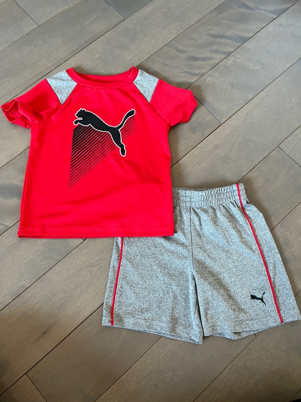 Puma Kids Matching Set - Red Top & Gray Shorts